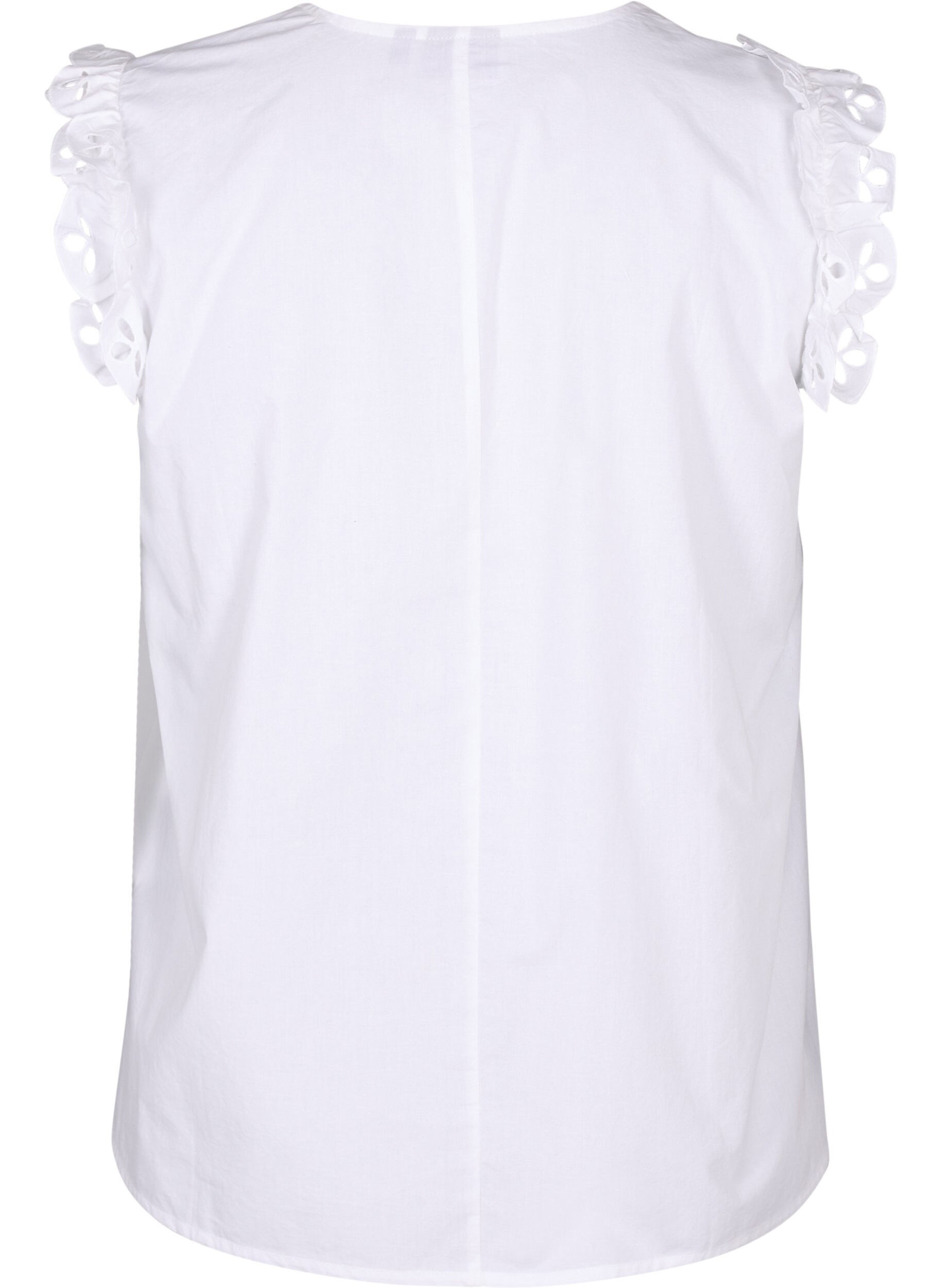 Zizzi Top en coton sans manches avec volants, Blanc, Packshot image number 1