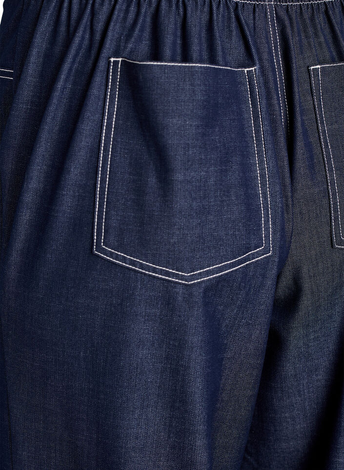 Pantalon aspect denim avec des surpiq&ucirc;res contrastantes, Bleu, Packshot image number 3