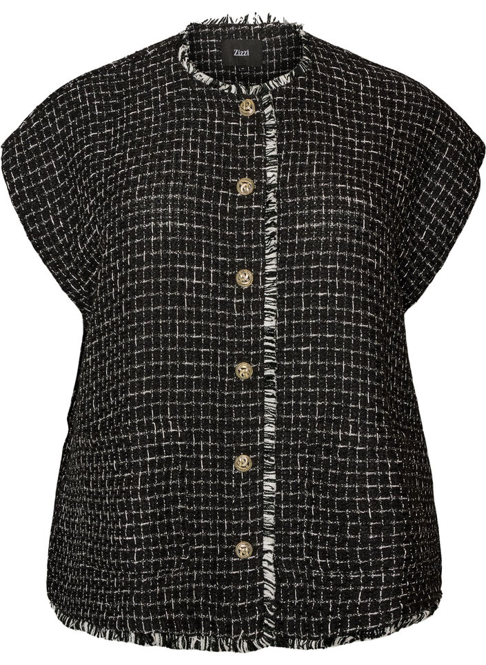 Gilet &agrave; carreaux avec boutons d&eacute;coratifs, Noir, Packshot image number 0