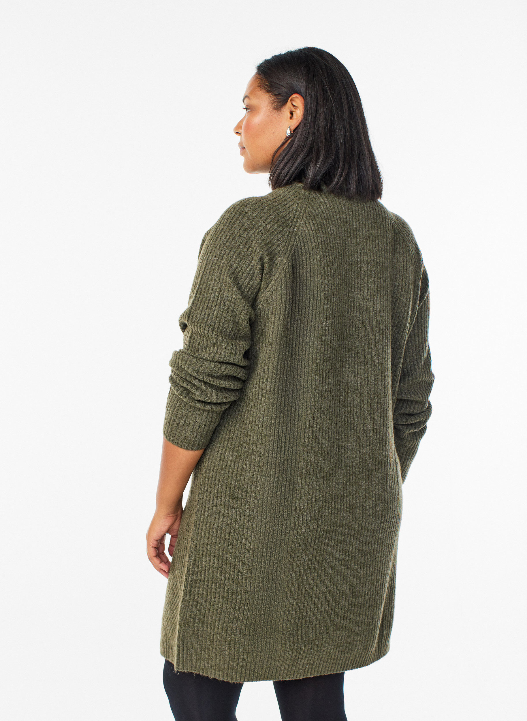 Zizzi Robe mi-longue en maille avec col montant, Vert Kaki, Model image number 2