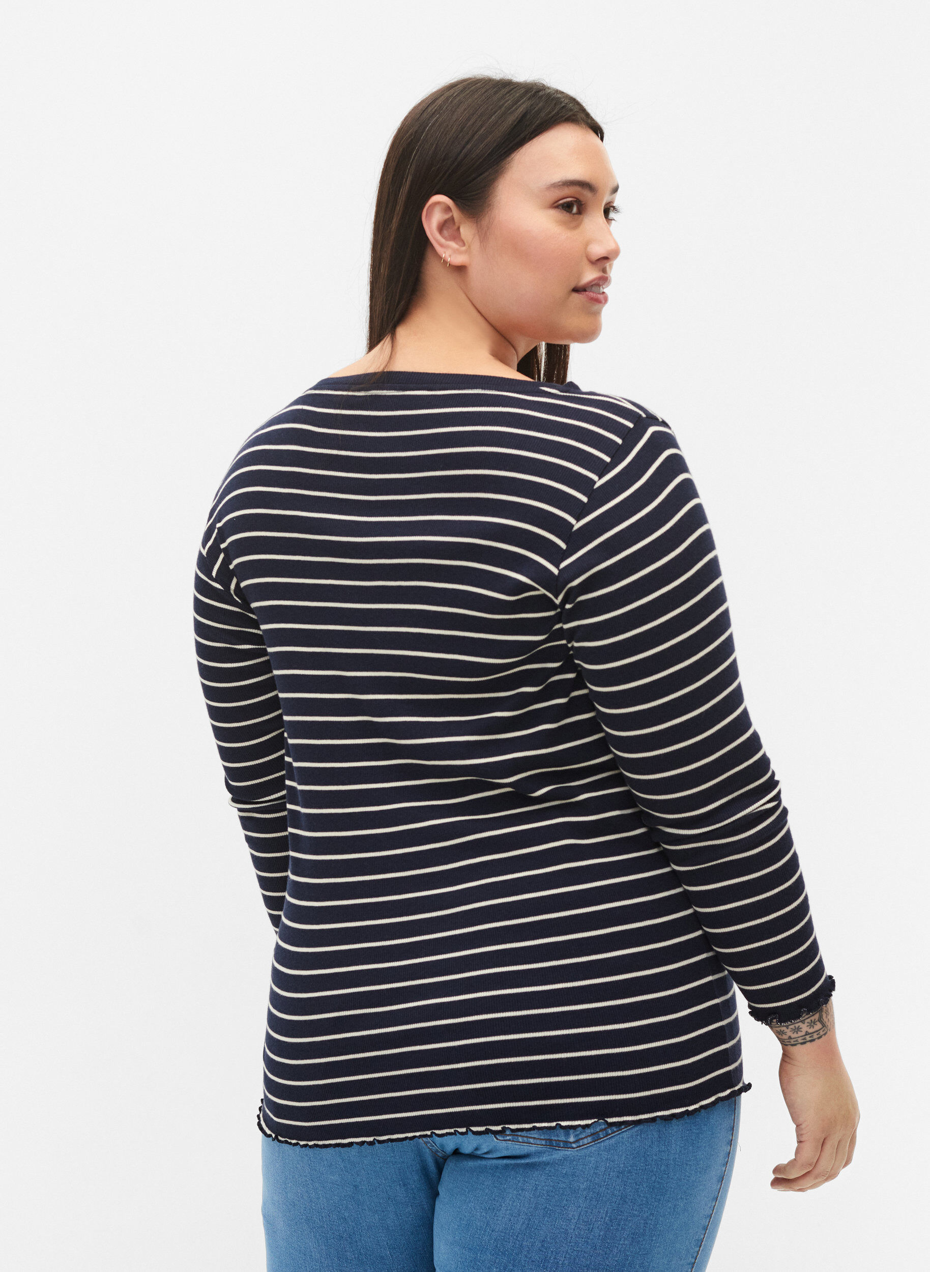 Zizzi Blouse ray&eacute;e &agrave; col rond, Night Sky Stripe, Model image number 1