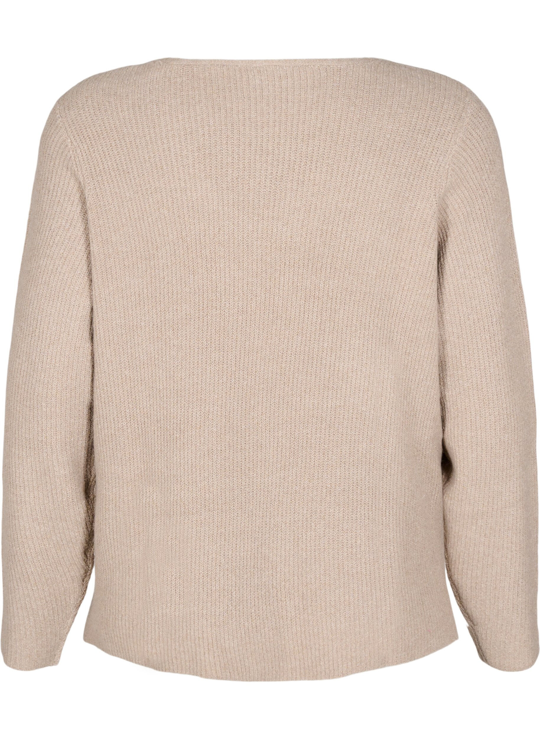 Zizzi Chemisier en maille &agrave; col en V et &agrave; manches longues, Simply T. White Mel., Packshot image number 1