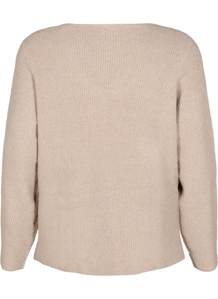 Chemisier en maille à col en V et à manches longues, Simply T. White Mel., Packshot image number 1