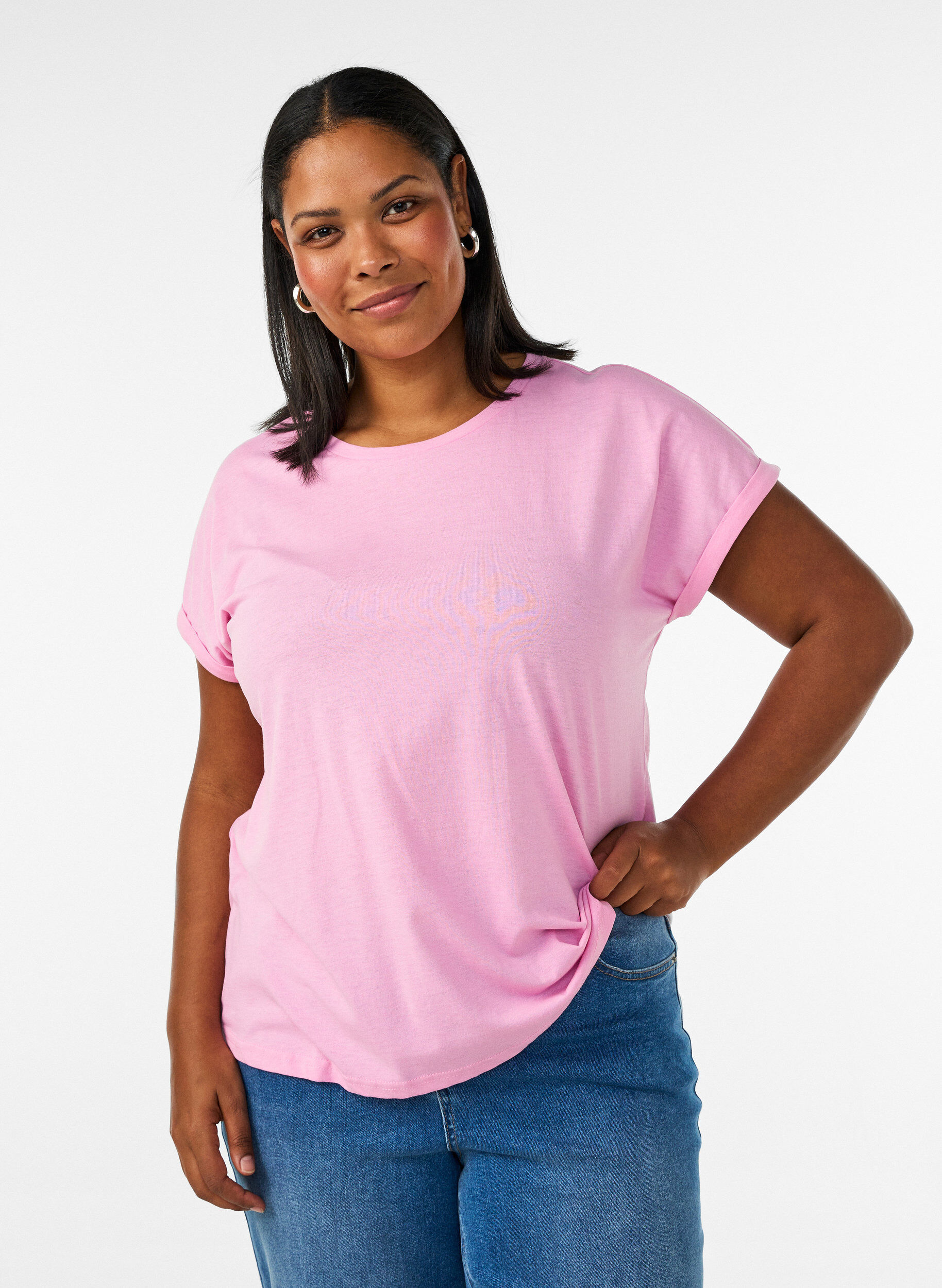 ZizziT-shirt &agrave; manches courtes en coton m&eacute;lang&eacute;, Rose, Model image number 0