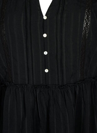 Robe en viscose rayée avec bordures en dentelle et manches 3/4, Black, Packshot image number 2