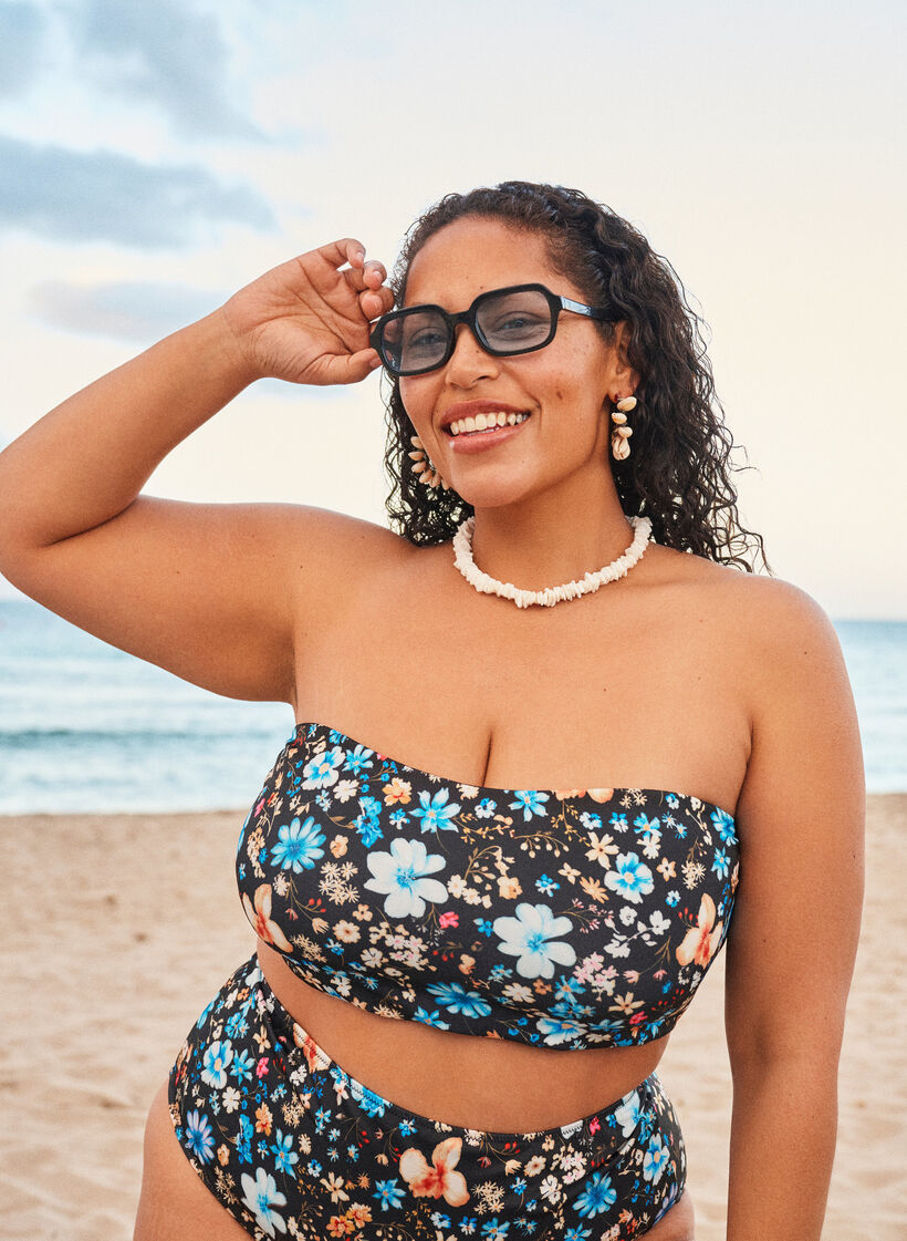 Haut de bikini bandeau &agrave; imprim&eacute; floral, Bleu, Image