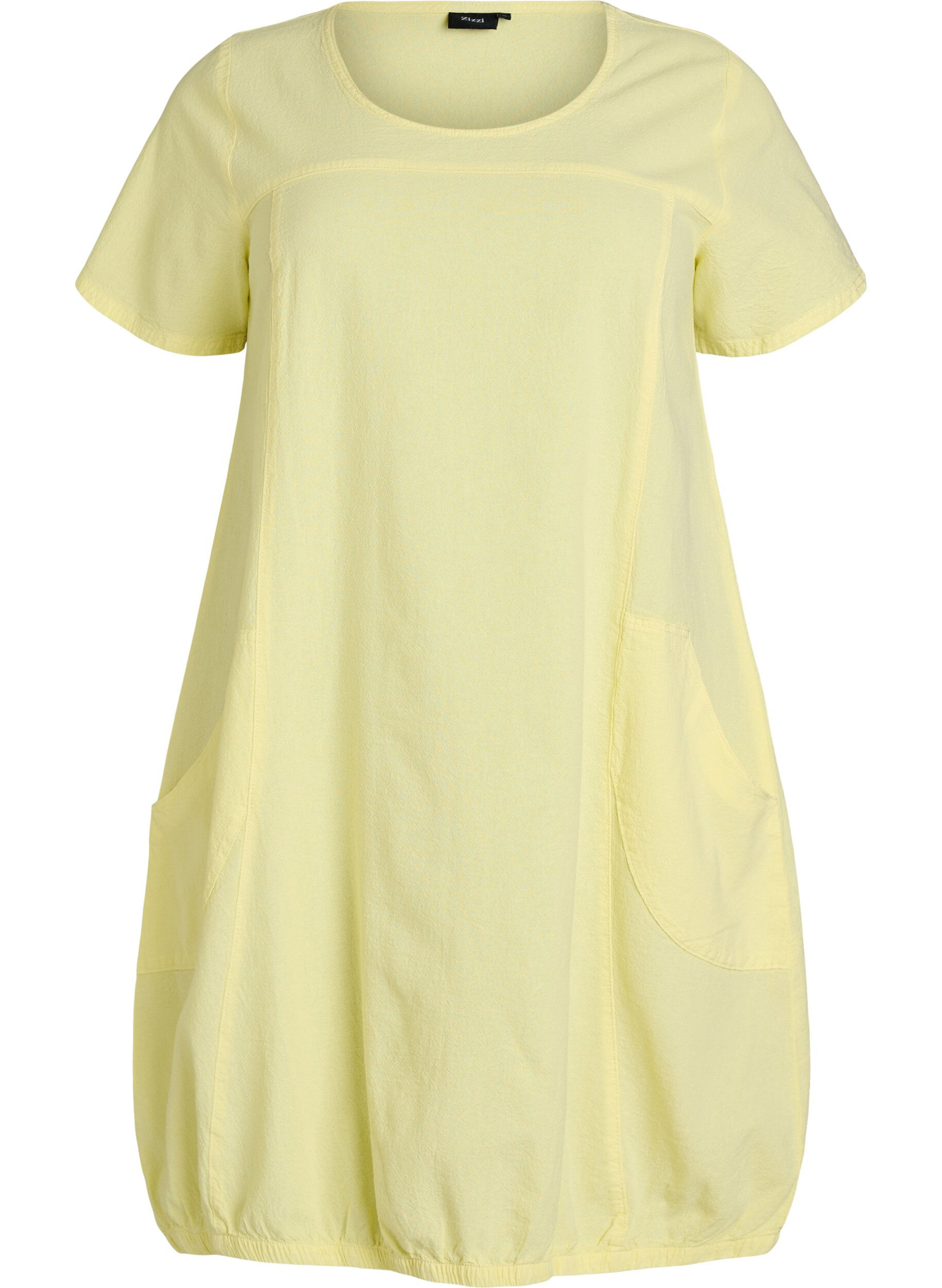 Zizzi Robe en coton &agrave; manches courtes, Jaune clair, Packshot image number 0