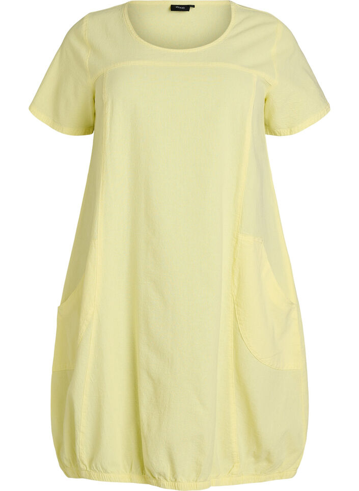 Robe en coton &agrave; manches courtes, Jaune clair, Packshot image number 0