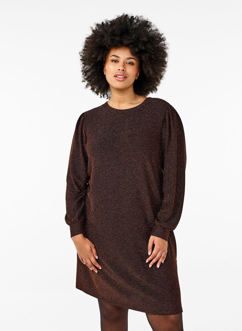 Robe avec un motif en zigzag et des paillettes, Copper ZigZagShimmer, Model image number 0