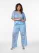 Pantalon taille haute en dentelle &agrave; coupe droite, Bleu, Model image number 0