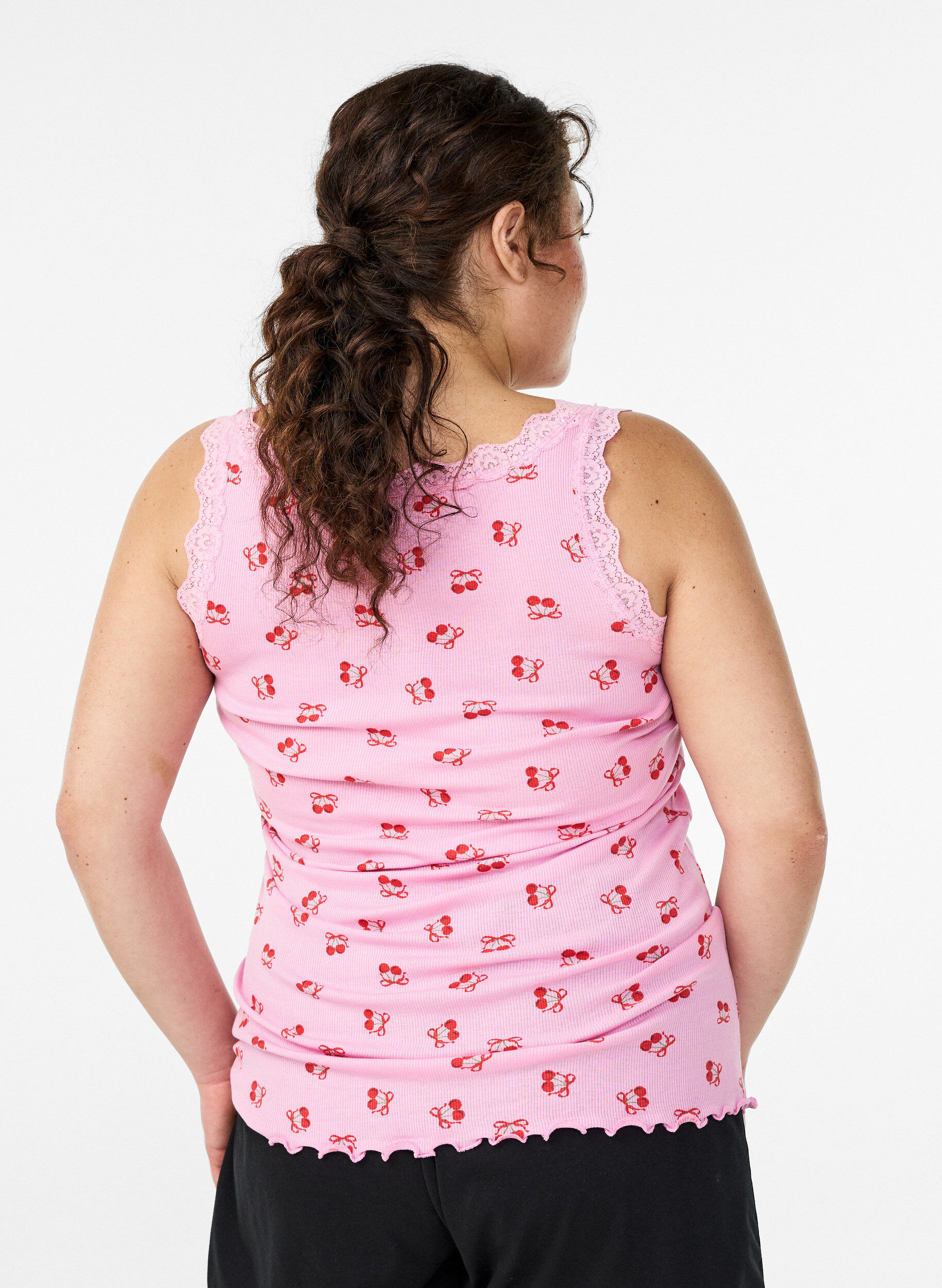 ZizziTop avec imprim&eacute; et bord en dentelle, Rose, Model image number 2