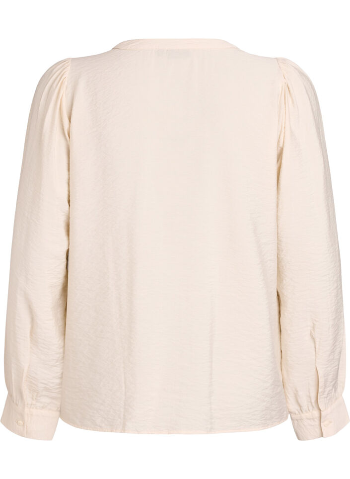 Blouse avec col en V et bandes brodées, Beige, Packshot image number 1