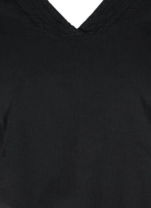 Blouse en coton à manches courtes et col en V, Black, Packshot image number 2