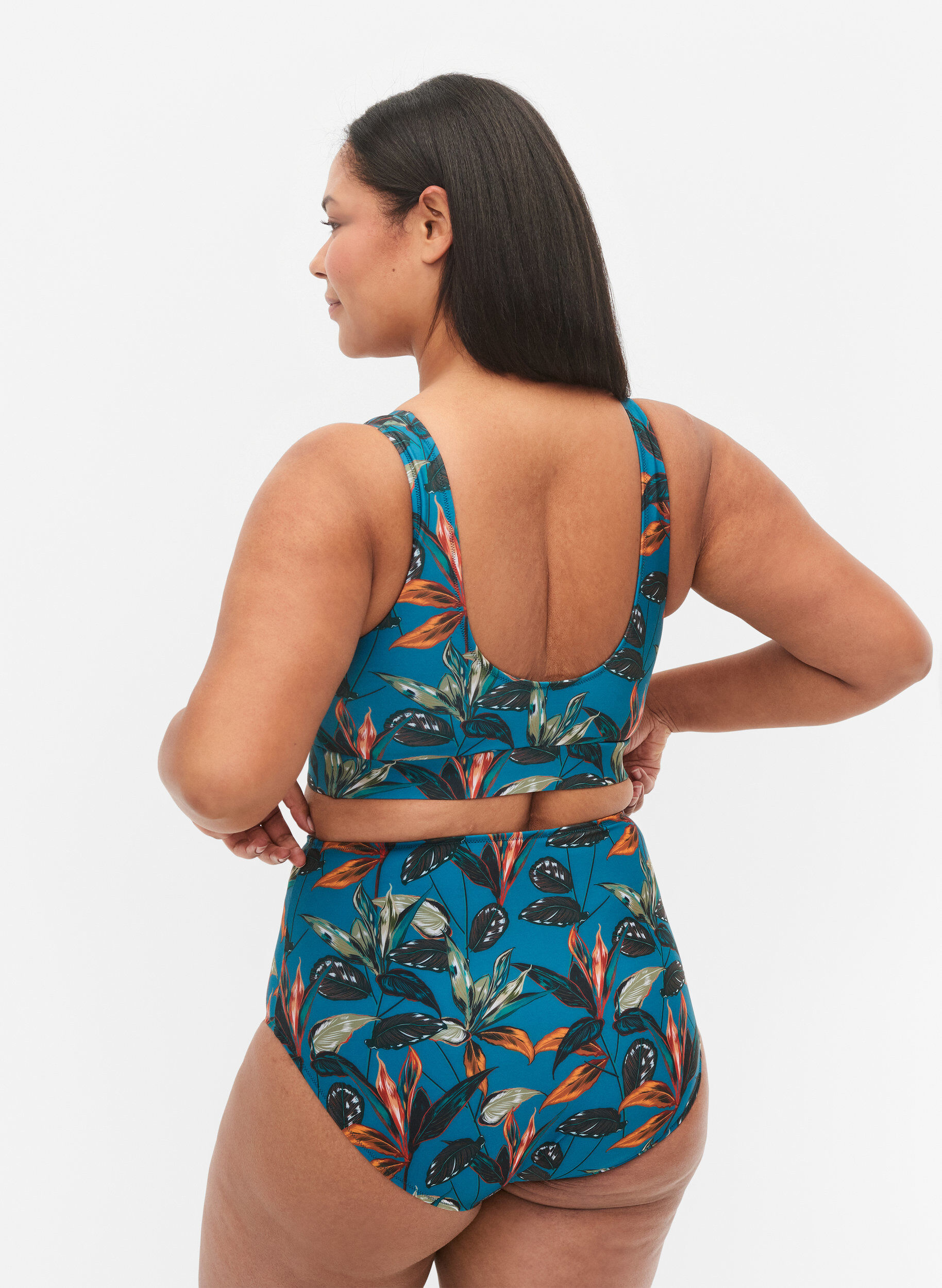 Zizzi Bas de bikini taille haute avec imprim&eacute;, Turquoise, Model image number 1