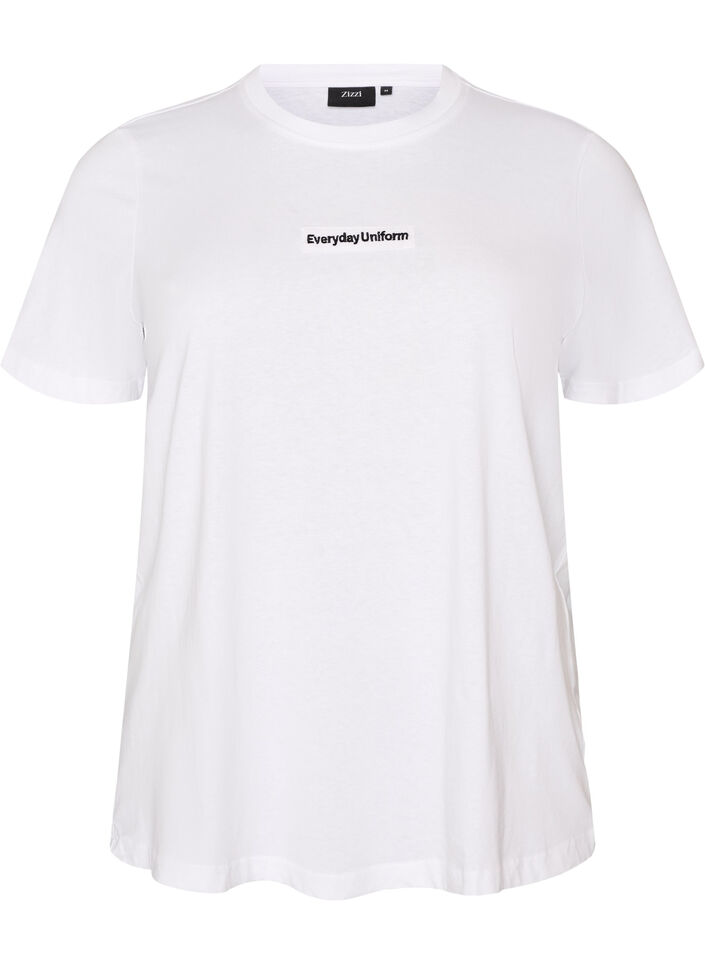 T-shirt en coton avec badge texte, Blanc, Packshot image number 0