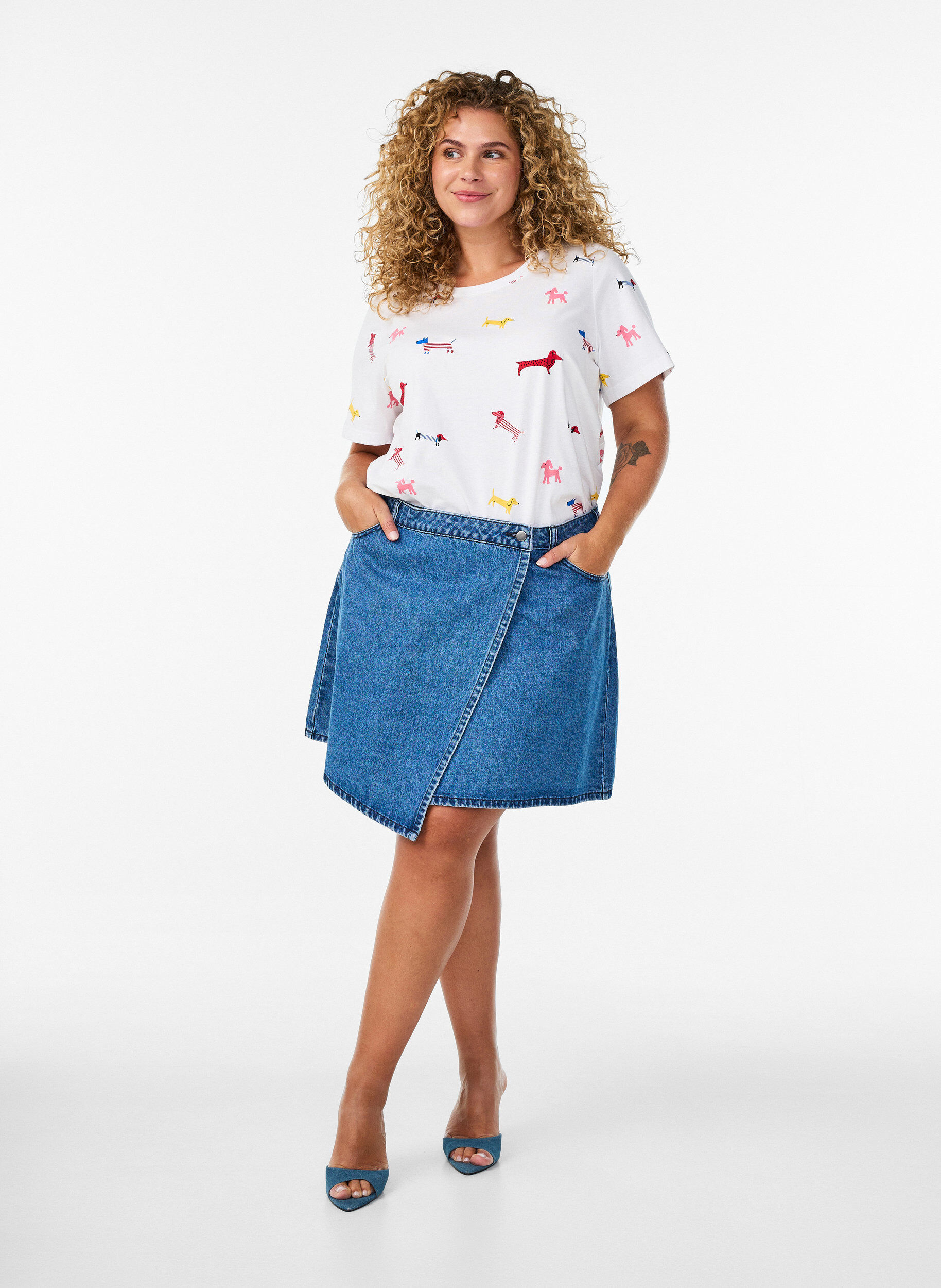 ZizziT-shirt en coton avec imprim&eacute; chien, Blanc, Model image number 1