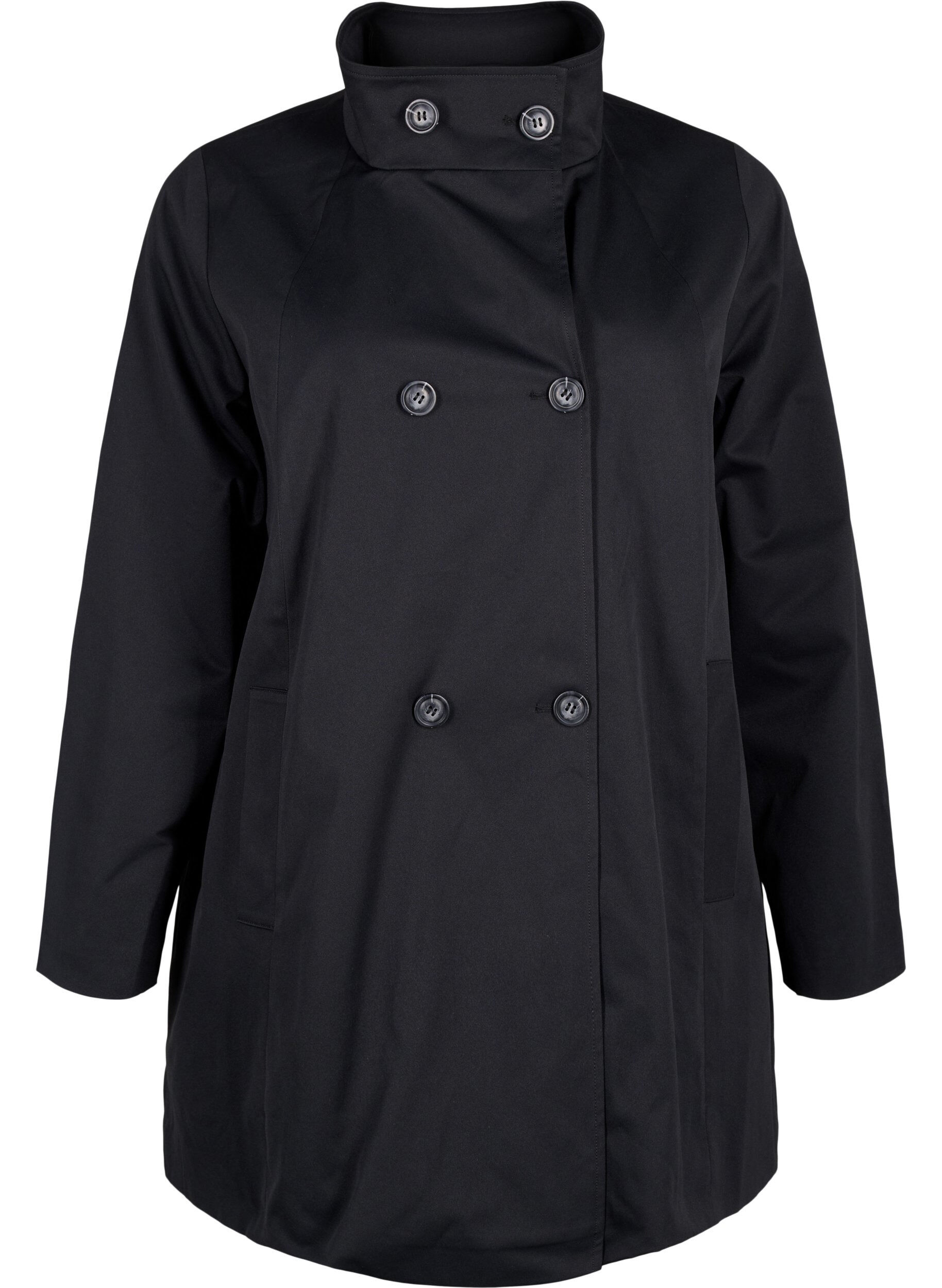 Zizzi Veste de printemps hydrofuge avec coupe en A, Noir, Packshot image number 0