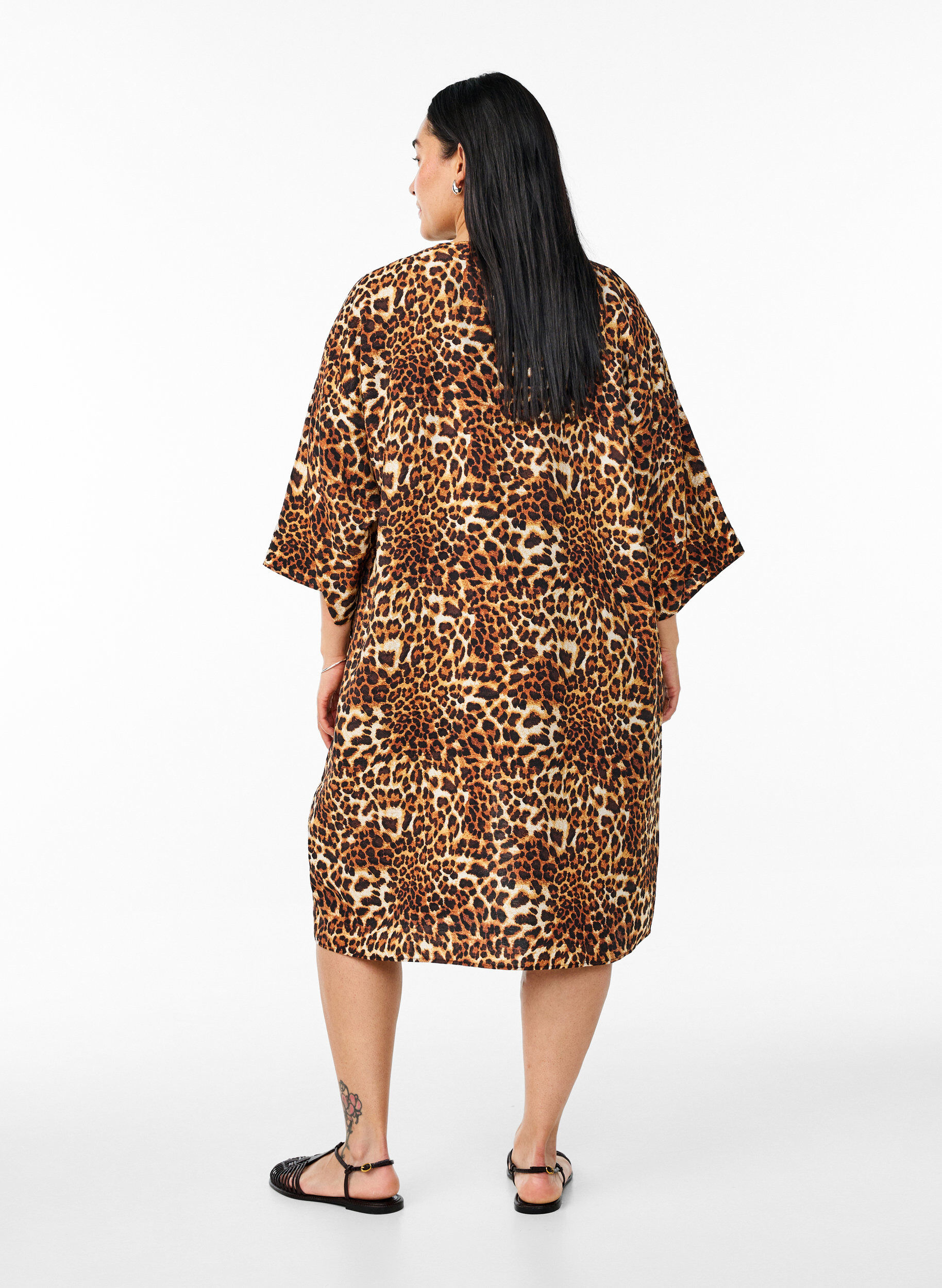 ZizziKimono en viscose avec manches 3/4, Marron, Model image number 2