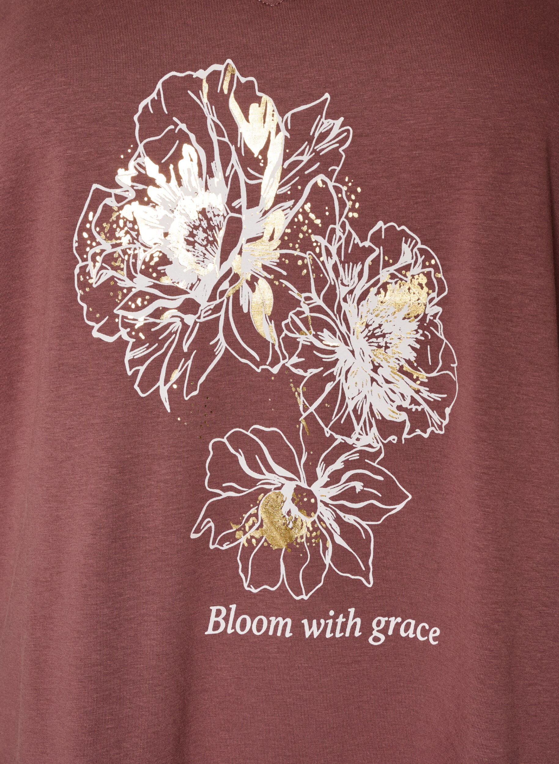 ZizziT-shirt en coton avec imprim&eacute; sur le devant et col en V, Rose poudr&eacute;e, Packshot image number 2