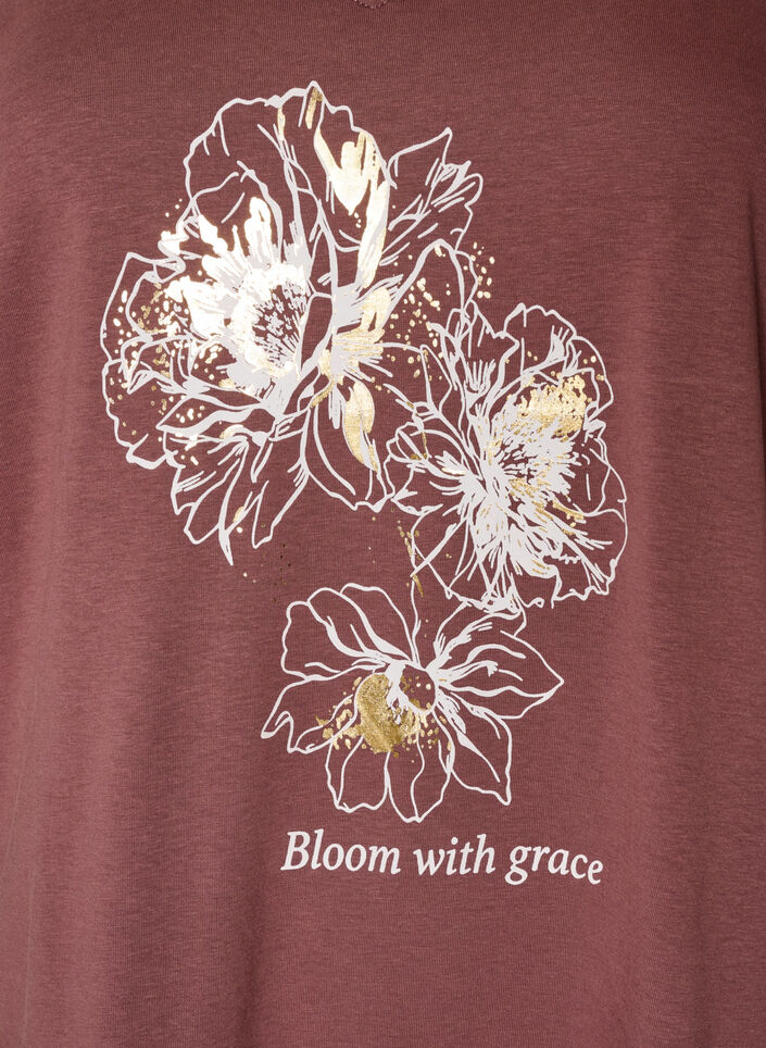 T-shirt en coton avec imprim&eacute; sur le devant et col en V, Rose poudr&eacute;e, Packshot image number 2