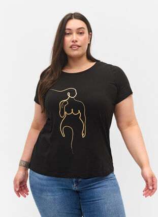 T-shirt en coton avec imprimé , Black w. Gold Foil , Model image number 0
