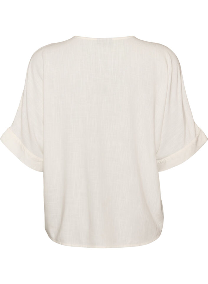 Blouse en viscose avec bordure crochet et boutons, Vanille, Packshot image number 1