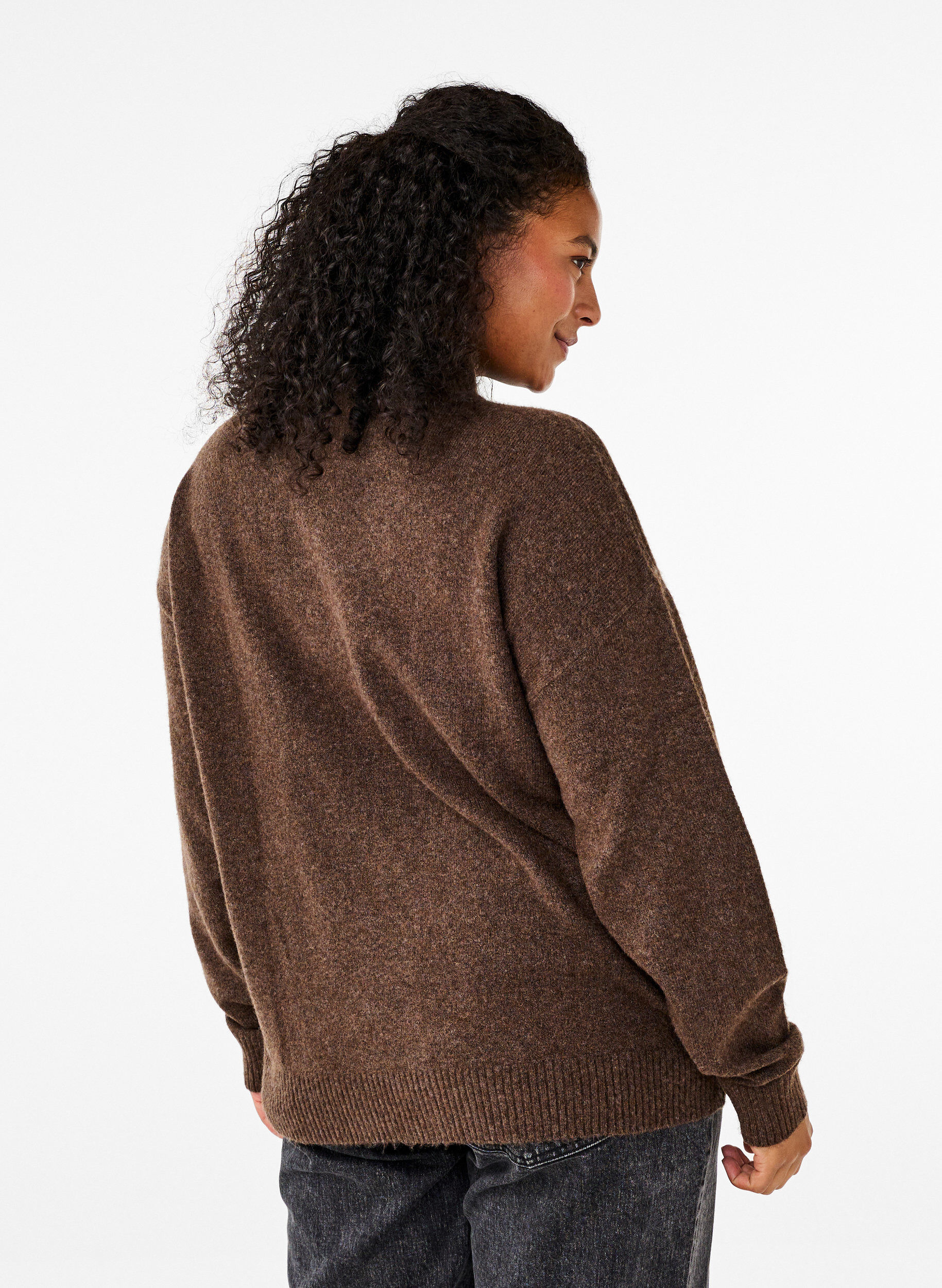 Zizzi Chemisier en laine tricot&eacute;e &agrave; col montant, Rain Drum Mel., Model image number 1