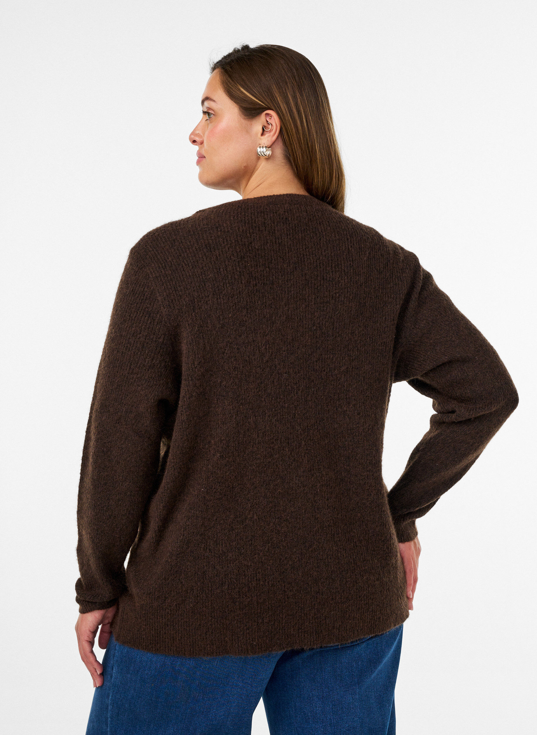 ZizziBlouse en maille chin&eacute;e avec col rond, Marron, Model image number 2