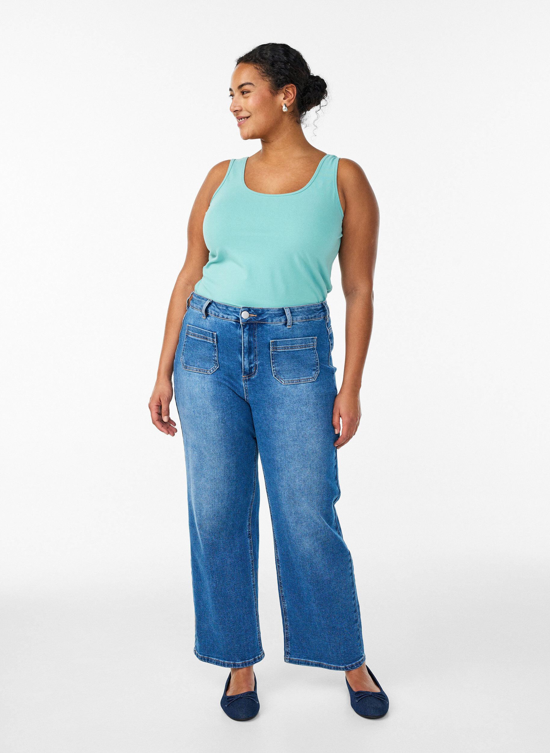 Zizzi Haut basique en coton, Vert, Model image number 1