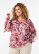 Blouse fleurie avec col en V et manches &agrave; volants, Rose, Model image number 0