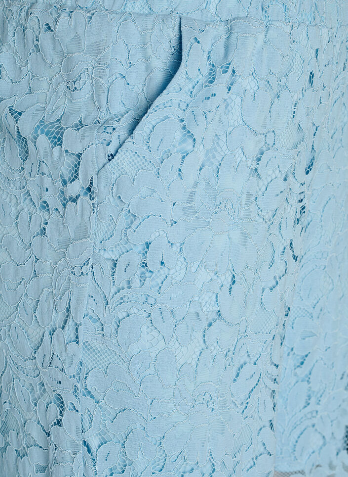 Pantalon taille haute en dentelle &agrave; coupe droite, Bleu, Packshot image number 2