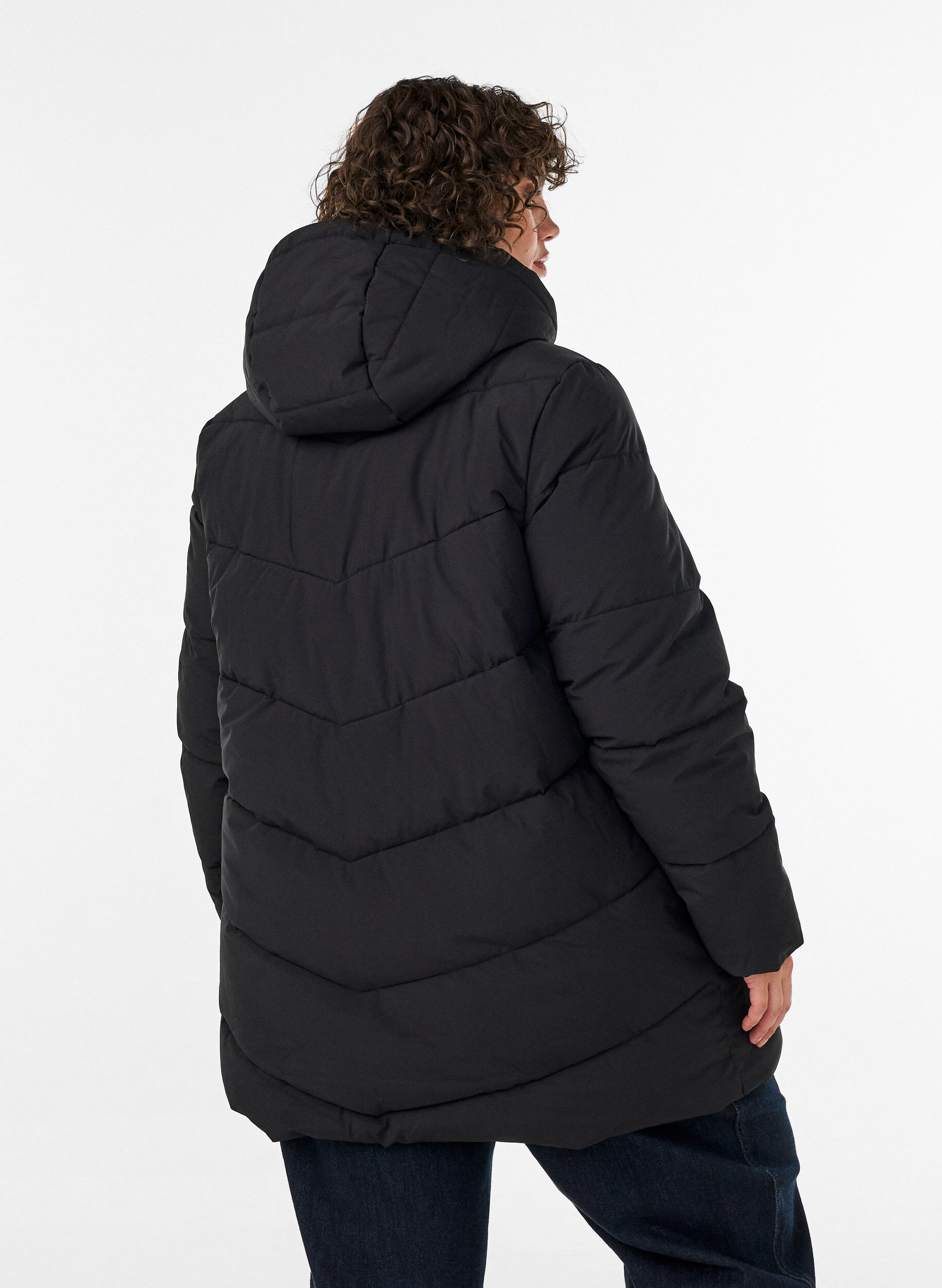 ZizziDoudoune mi-longue avec capuche, Noir, Model image number 2