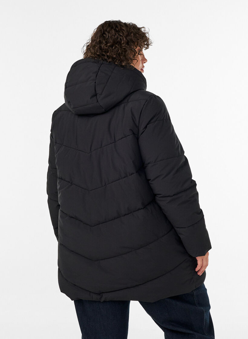 Doudoune mi-longue avec capuche, Noir, Model image number 2
