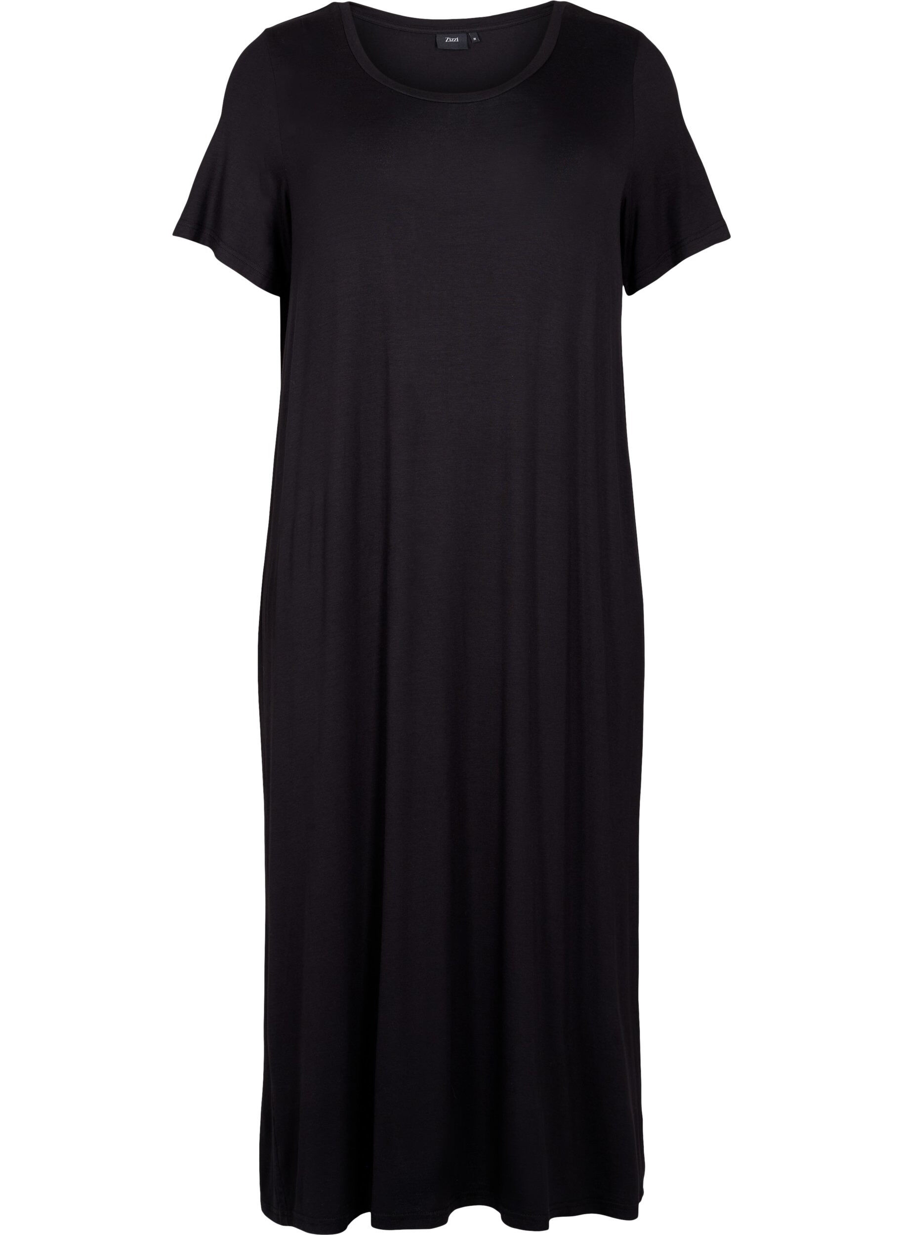 Zizzi Robe midi en viscose &agrave; manches courtes, Black, Packshot image number 0