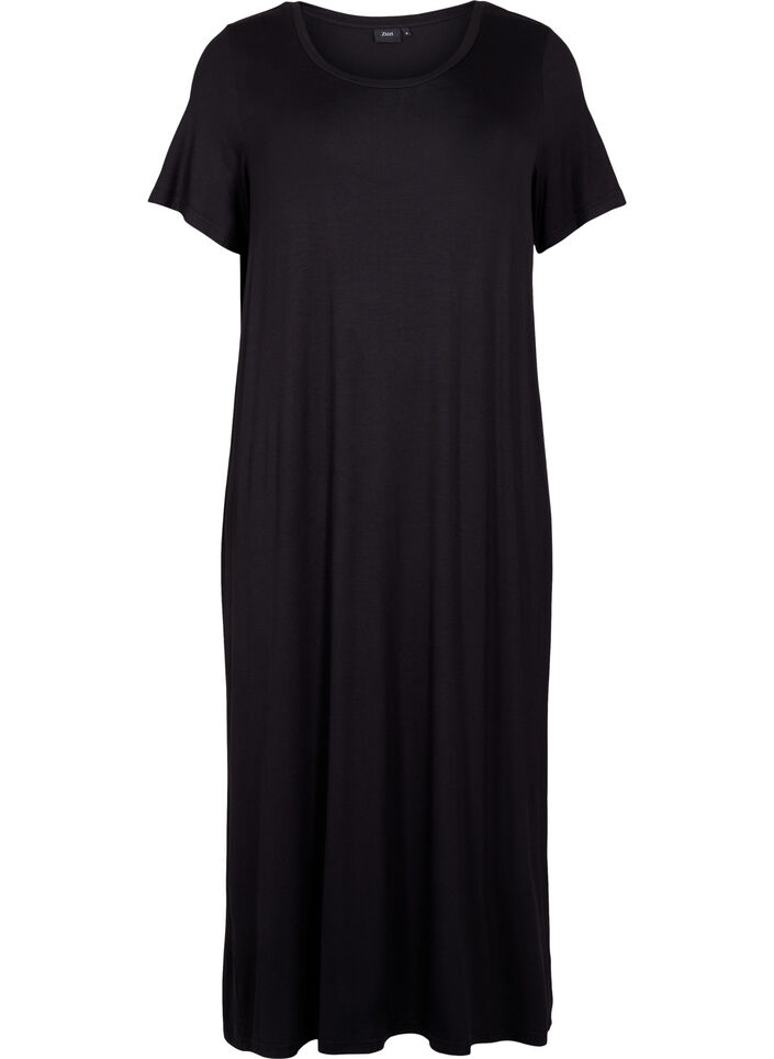 Robe midi en viscose à manches courtes, Black, Packshot image number 0