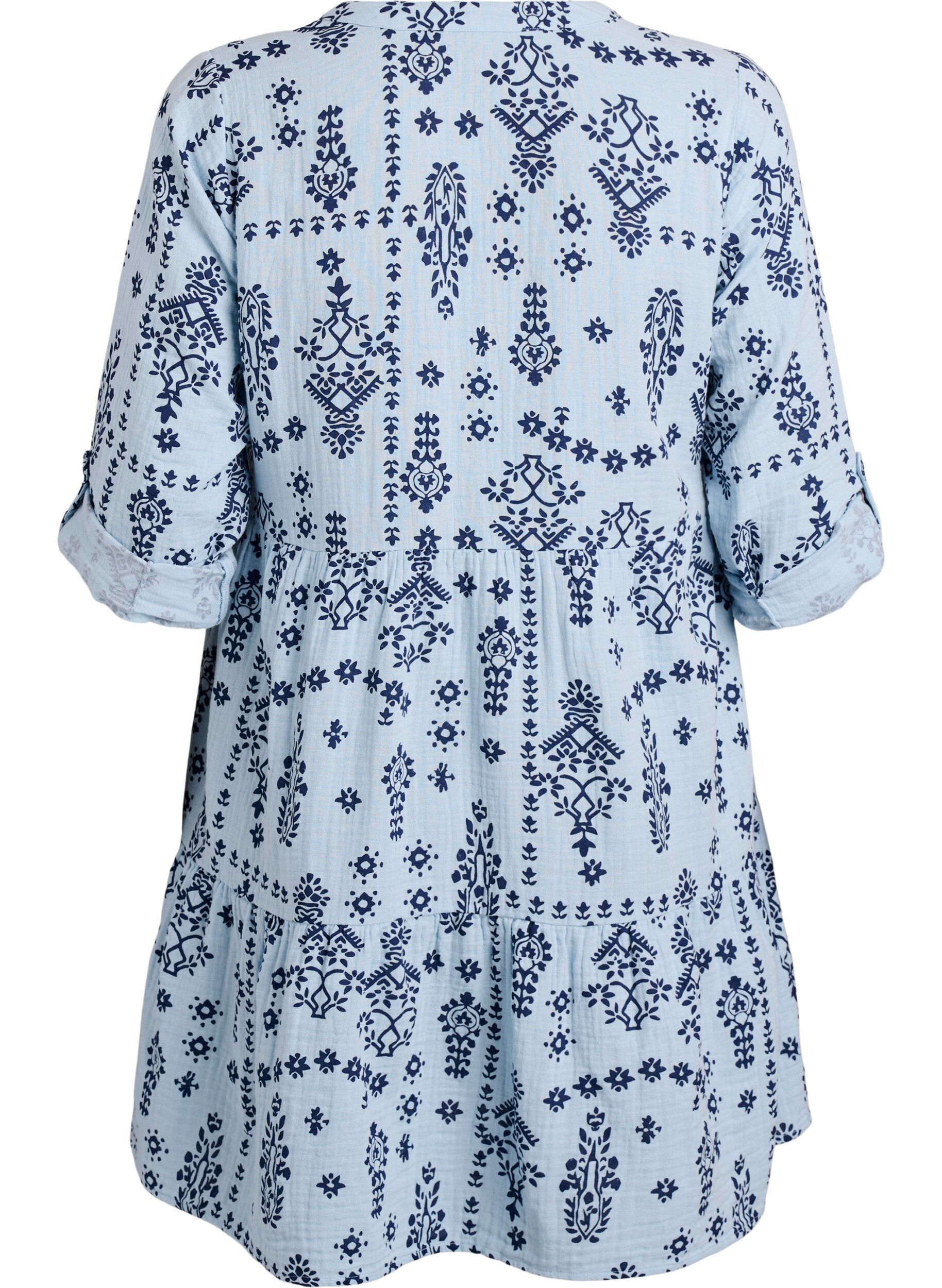 Zizzi Robe courte en mousseline de coton &agrave; motif, Bleu Clair, Packshot image number 1