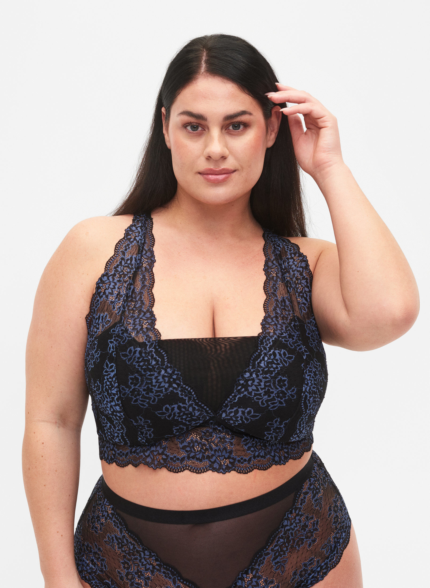 Zizzi Soutien-gorge avec dentelle et maille, Noir, Model image number 0