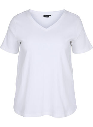 T-shirt en coton avec structure côtelée, Bright White, Packshot image number 0