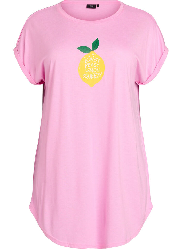 Chemise de nuit &agrave; manches courtes avec imprim&eacute; de texte, Rose, Packshot image number 0
