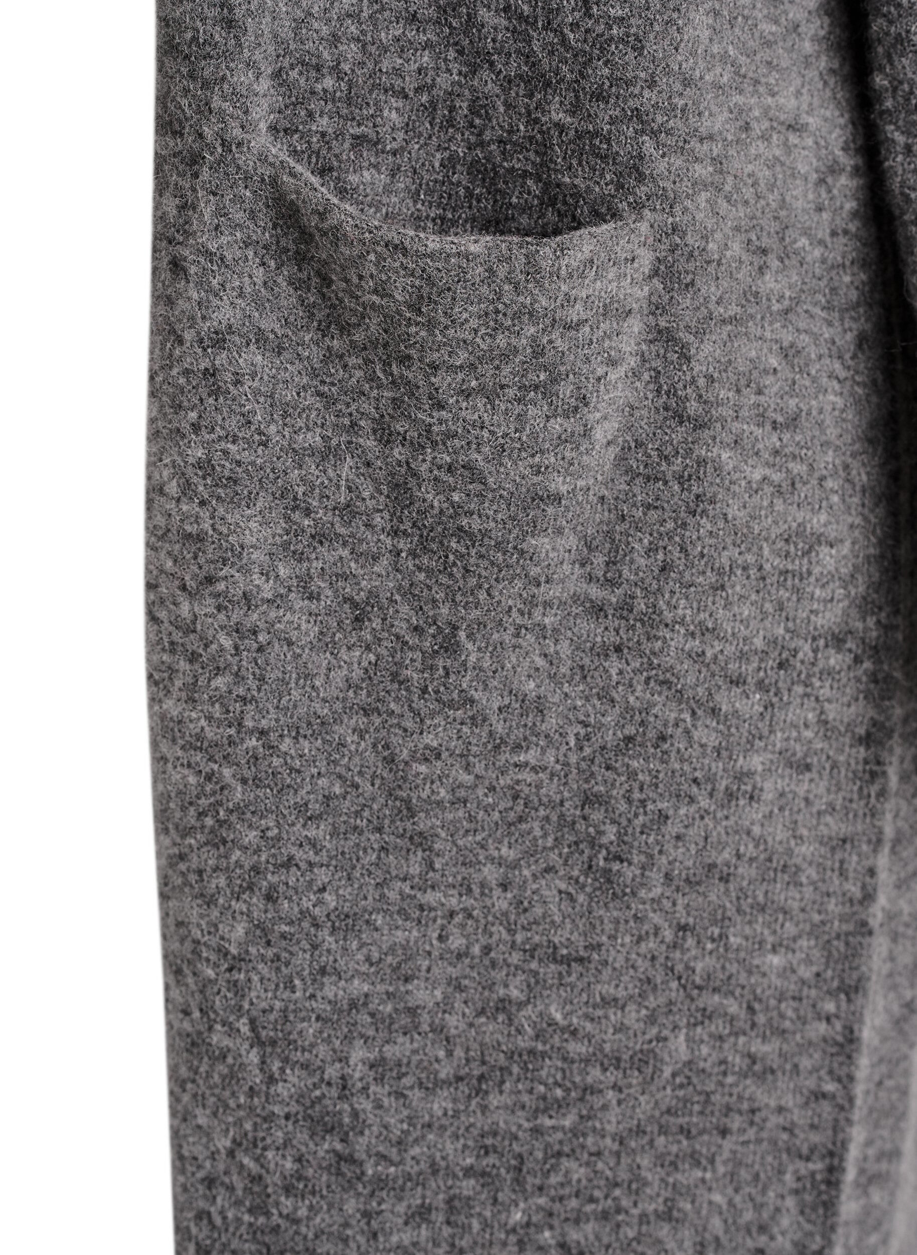 Zizzi Cardigan long en laine et alpaga, Gris anthracite, Packshot image number 2