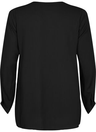 Chemise de couleur unie avec col en V, Black, Packshot image number 1