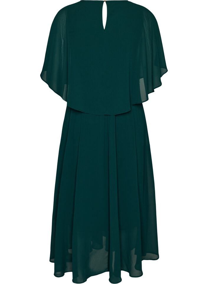 Robe longue &agrave; manches courtes, coupe &eacute;vas&eacute;e, Vert fonc&eacute;, Packshot image number 1