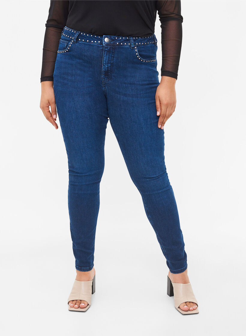 Jean Amy super slim avec rivets, Dark blue, Model image number 3