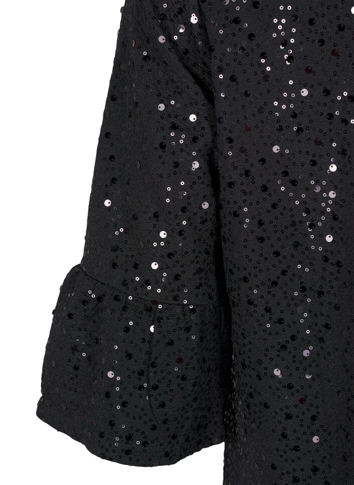 Robe à paillettes avec col en V et manches 3/4, Black w. Bl. Sequins, Packshot image number 3