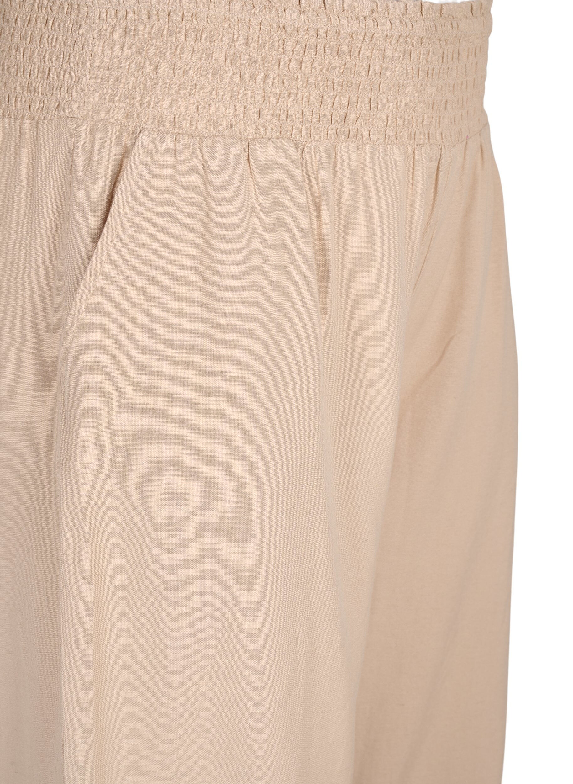 Zizzi Pantalon smock&eacute; avec lin, Beige, Packshot image number 2
