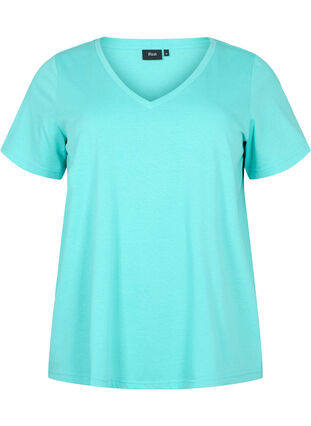 T-shirt à manches courtes avec col en V, Turquoise, Packshot image number 0