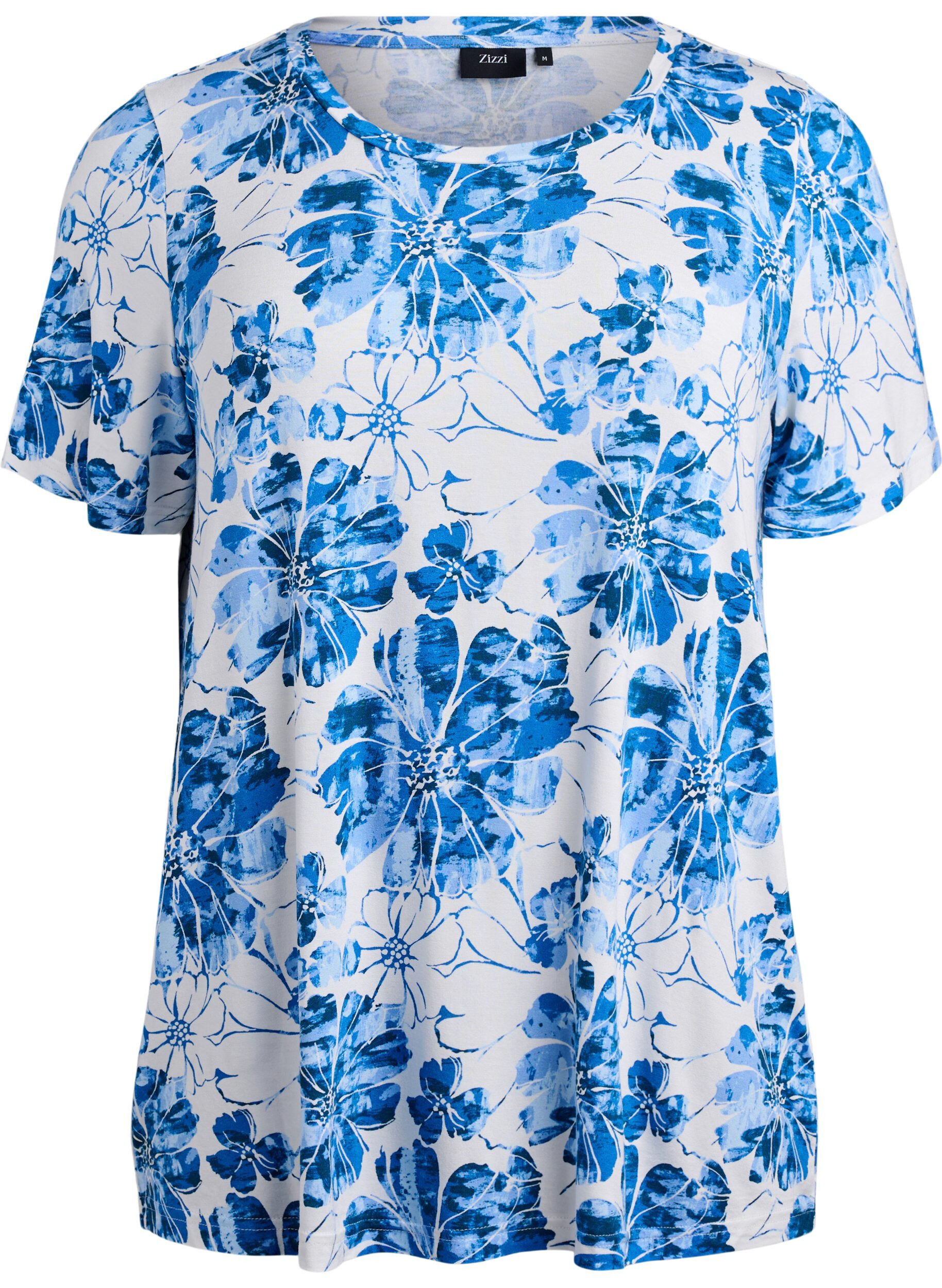 Zizzi T-shirt avec imprim&eacute; floral, Bleu, Packshot image number 0