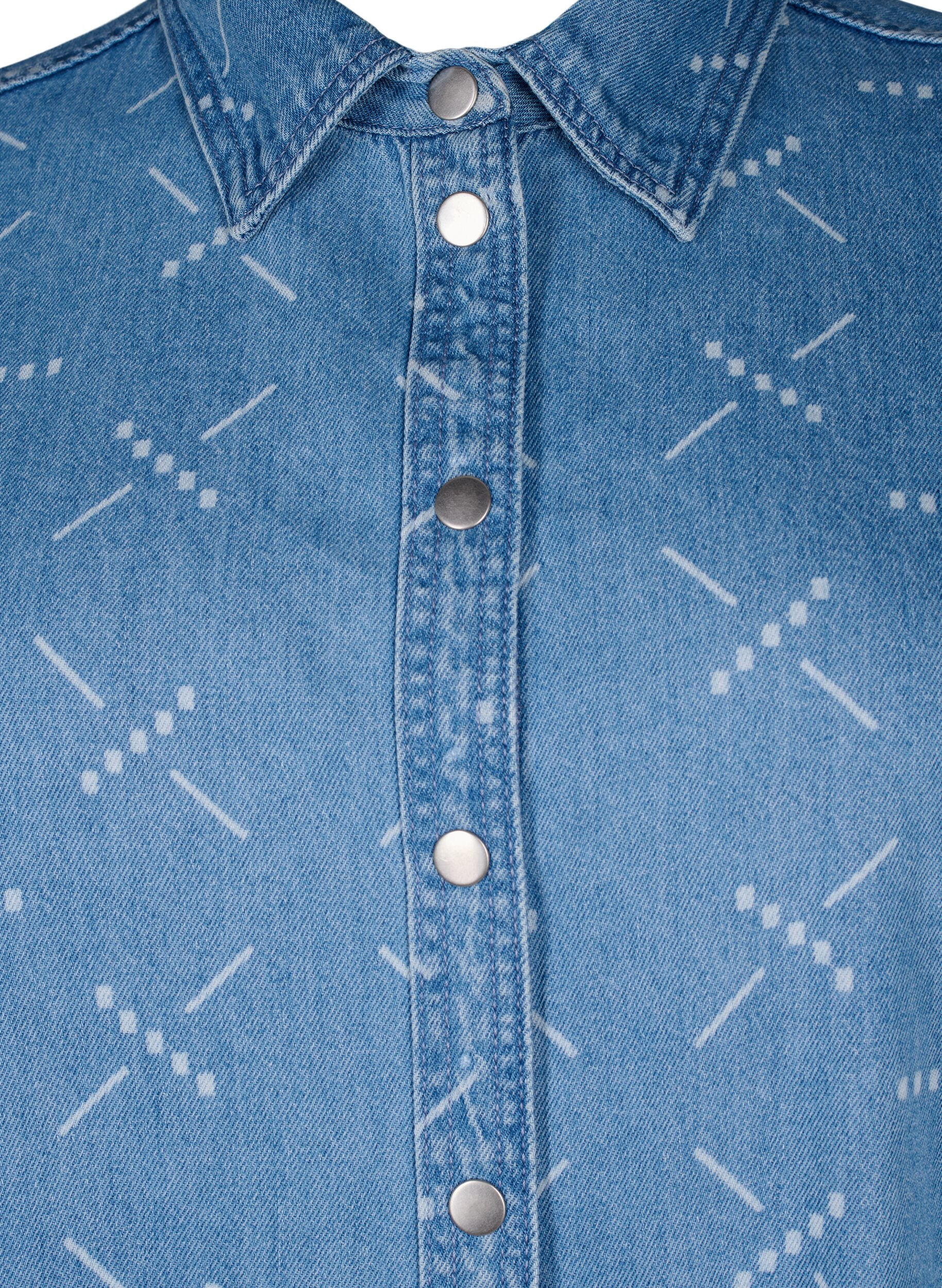 Zizzi Veste en jean ample avec motif, Light blue denim, Packshot image number 2