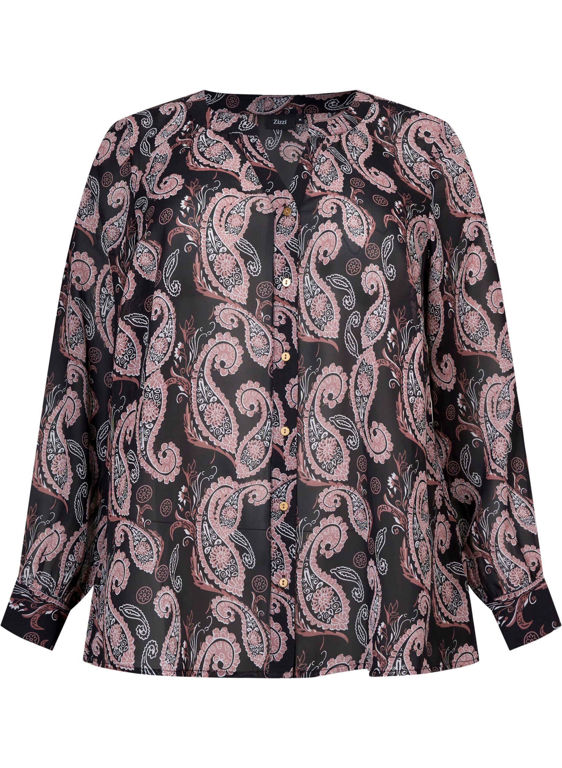 Zizzi Chemise col V et imprim&eacute;, Black/Beige Paisley, Packshot image number 0