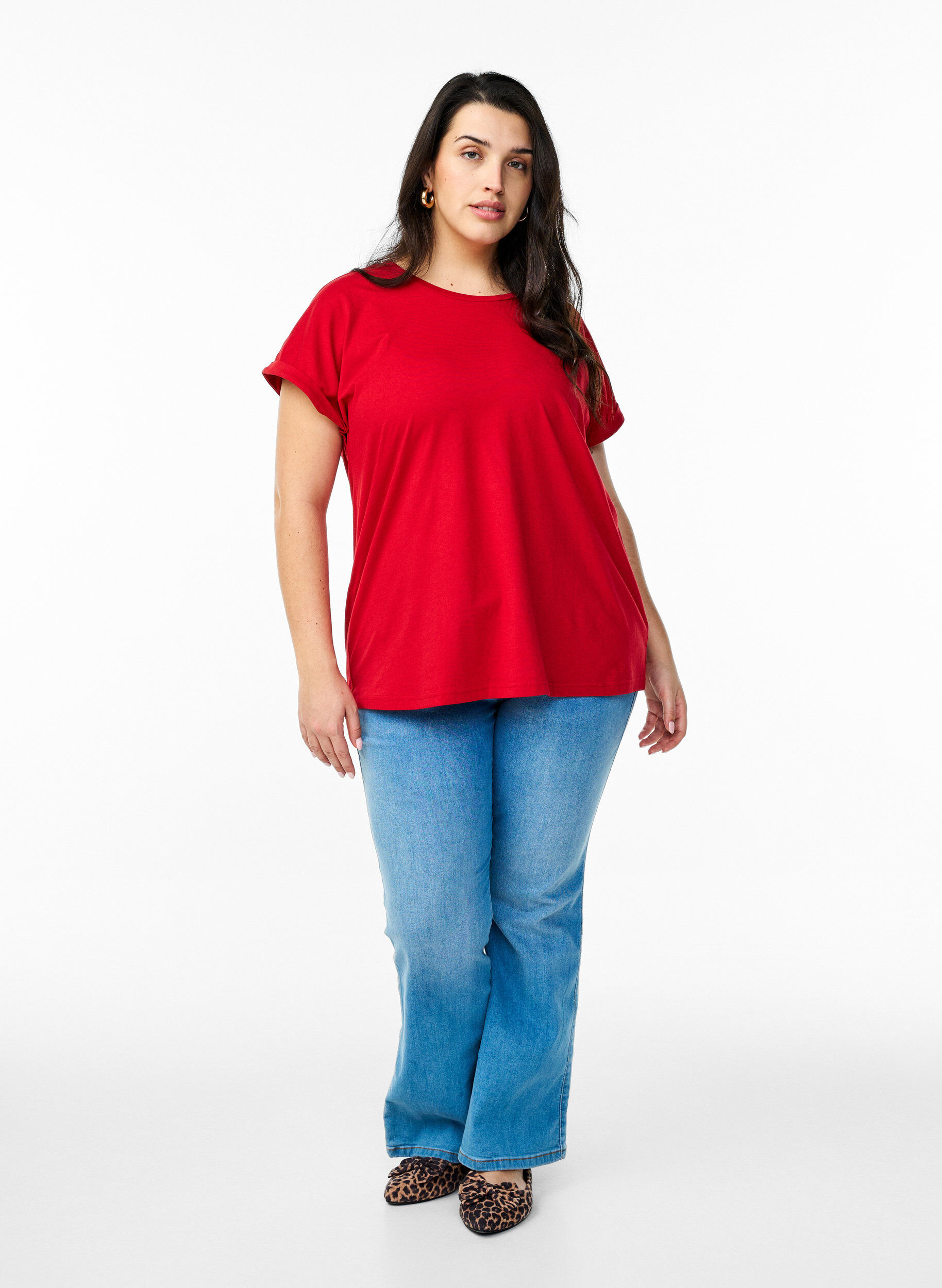 ZizziT-shirt &agrave; manches courtes en m&eacute;lange de coton, Rouge, Model image number 1